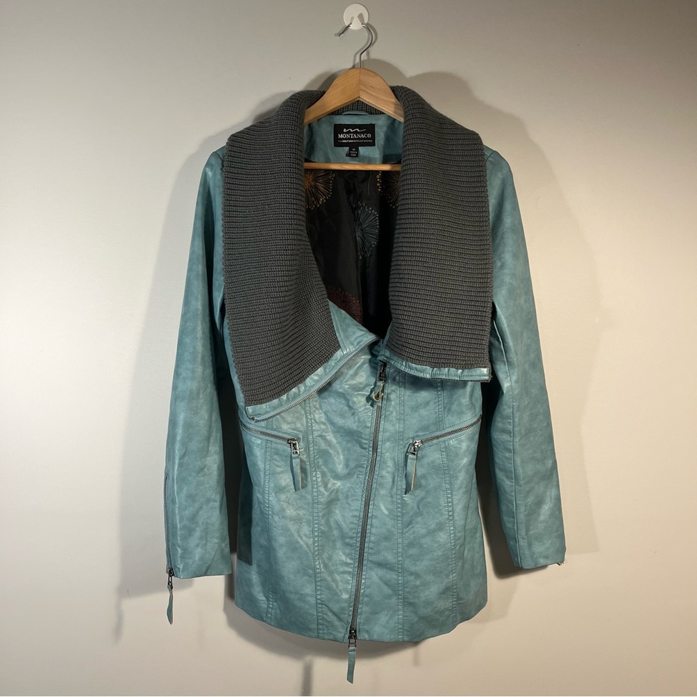 Montanaco Turquoise Faux Leather Jacket Size Medium